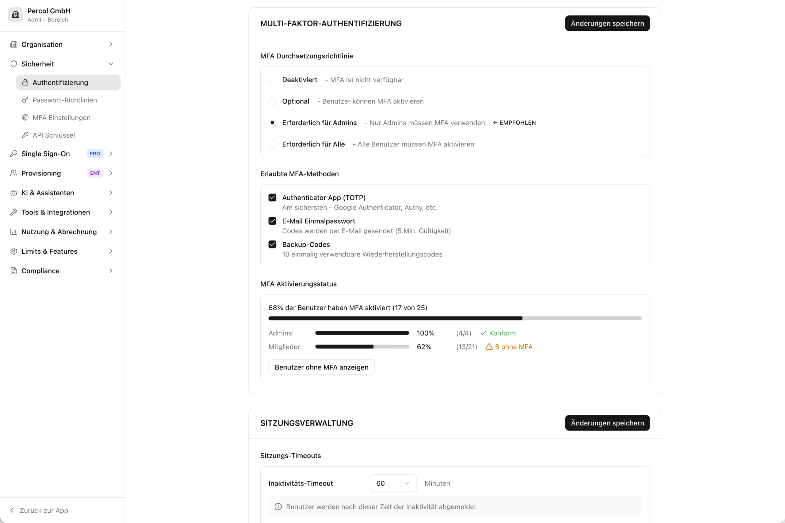 Percol Admin-Dashboard - Enterprise-Governance