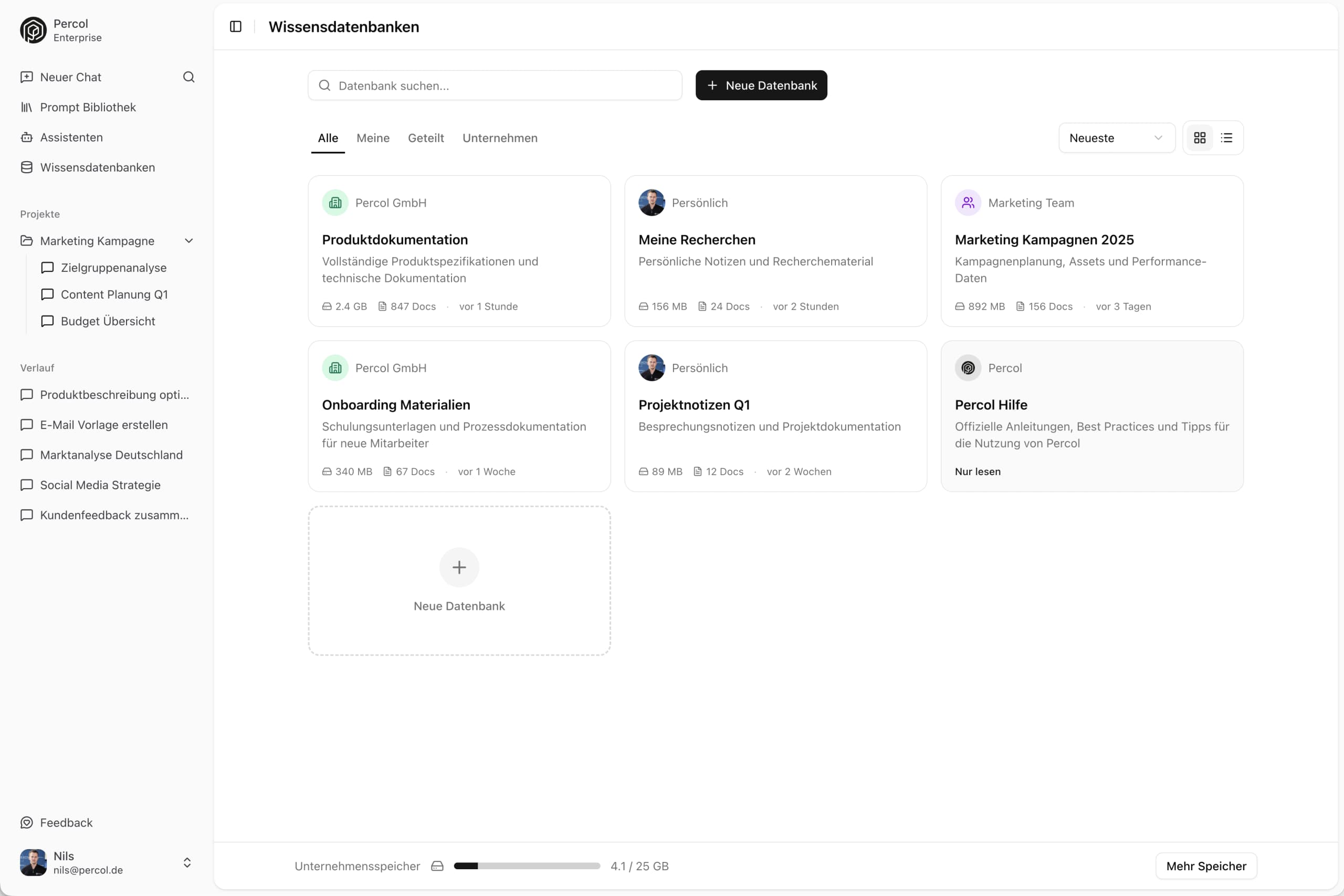 Percol Team-Zusammenarbeit - Gemeinsame Arbeitsbereiche